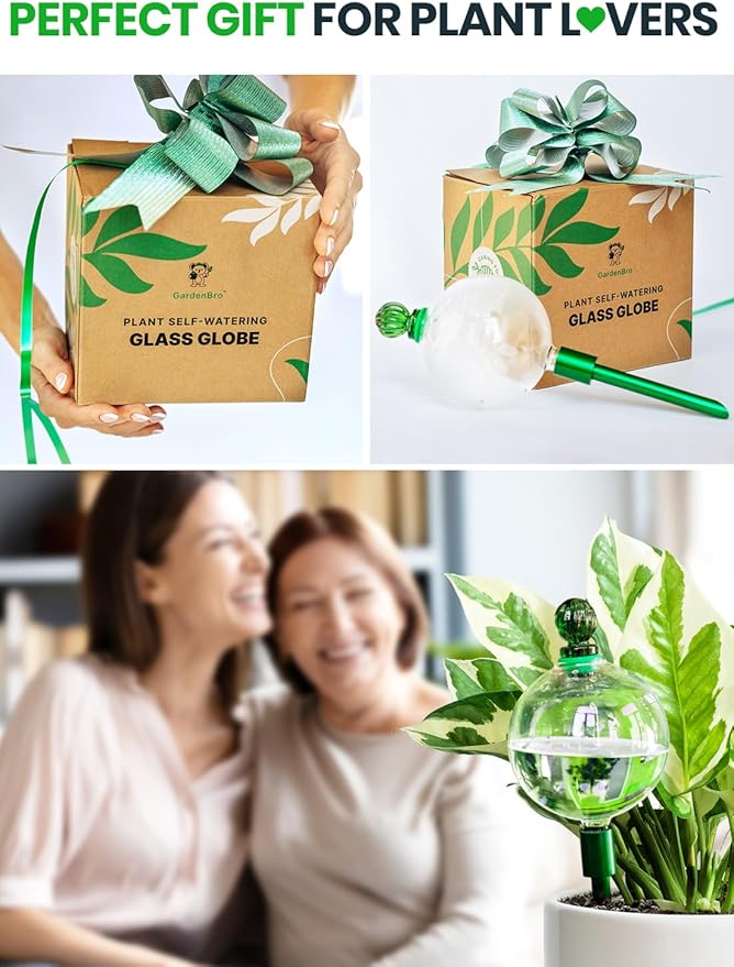16 Oz Plant Watering Globes For Indoor Plants With Metal Self Watering Planter Insert - Premium XL Glass Hand-blown Globes - Automatic Indoor Planter Waterer, Gift Idea For Gardeners [1, Pure ]
