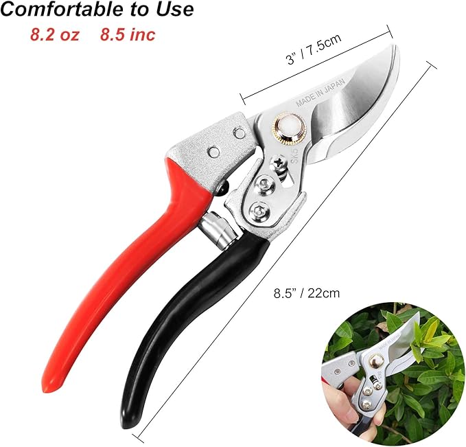 Pruning Shears [Made in Japan] Professional 8 Inch Premium Plant Garden Scissors Secateurs with Ergonomic Handle, Gardening Gifts Bypass Hand Pruners Branch Gardening Clippers for Plants