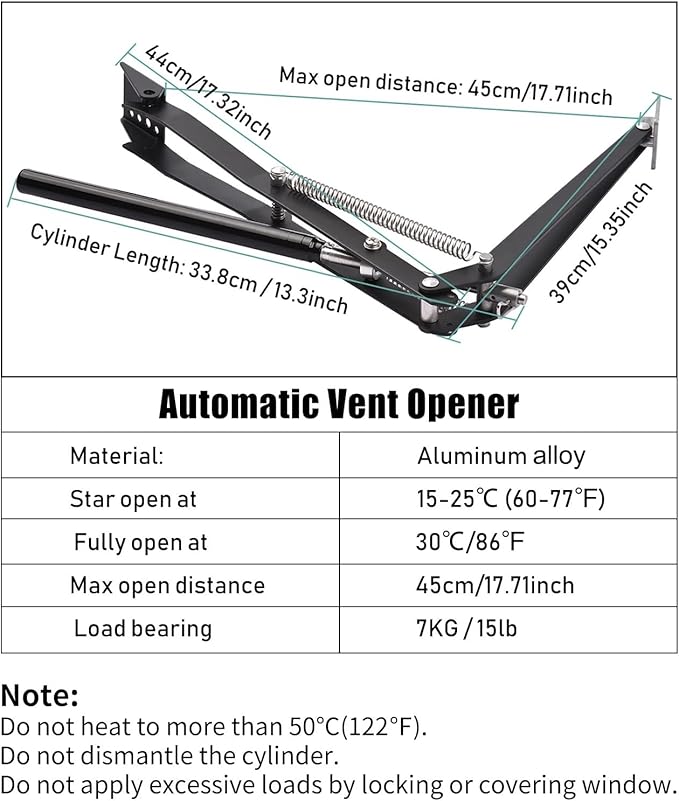 2X Auto Vent Opener Automatic Greenhouse Windows Opener Temperature Sensitive Roof Vent Opener Auto Vent Kit Gardening Tools Greenhouse Accessories Hothouse Roof Vent Kit (Dual Spring Up to 30lbs)