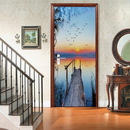 3D Peel and Stick Door Stickers Murals - PIER - Wallpaper Self-Adhesive Decals Removable PVC Waterproof Poster for Bedroom Living Room 33.9" x 78.7"