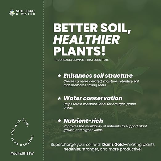 Soil Seed & Water Dan's Gold Organic Dairy Manure Humus Compost Fertilizer - Odor Free for Indoor and Outdoor Use - OMRI Listed