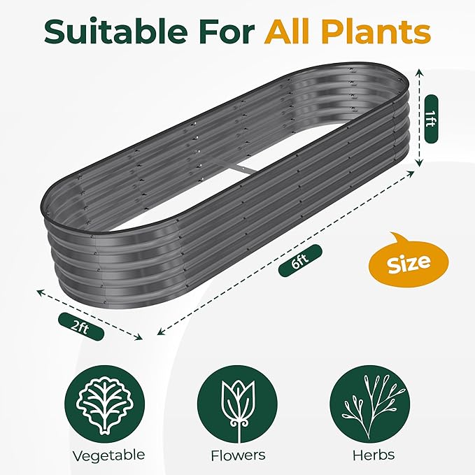Utopia Home Galvanized Raised Garden Bed Kit 6x2x1ft, Planter Box Raised Garden Beds Outdoor, Easy Assembly Metal Raised Bed for Gardening Vegetables, Fruits, Flowers - Pack of 01 - Dark Grey