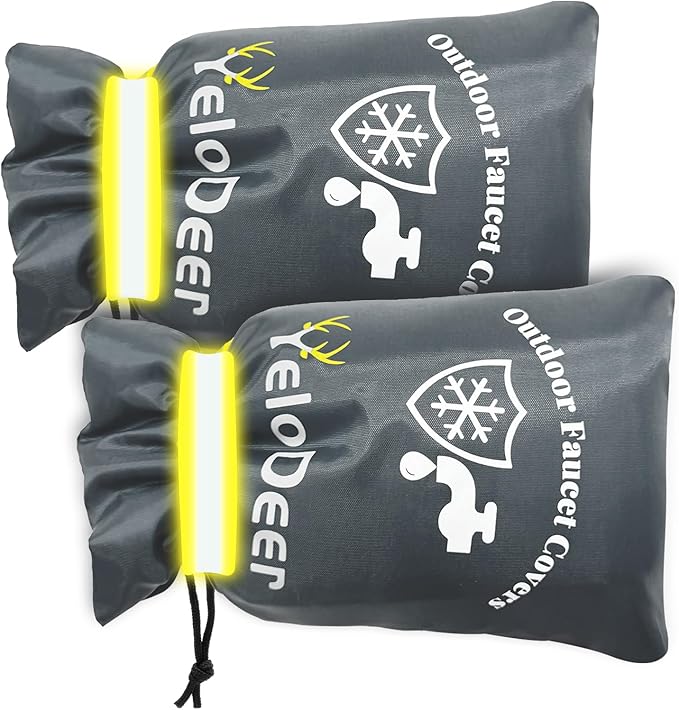 Outdoor Faucet Cover for Winter, Yelodeer 2 Packs 7.1" W X 10.7" H Upgraded Thicken Spigot Pipe Covers, Reusable Waterproof Oxford Faucet Sock, Hose Bib Covers for Winter Insulated Freeze Protection