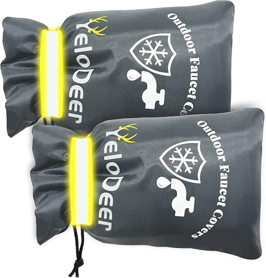 Outdoor Faucet Cover for Winter, Yelodeer 2 Packs 7.1" W X 10.7" H Upgraded Thicken Spigot Pipe Covers, Reusable Waterproof Oxford Faucet Sock, Hose Bib Covers for Winter Insulated Freeze Protection