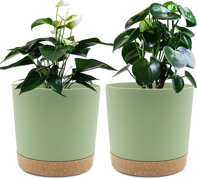 QCQHDU 6.5 inch Plant Pot, 2 Pack Planters for Indoor Plants with Drainage Holes & Saucer, Outdoor Flower Pots Home Garden Modern Decor