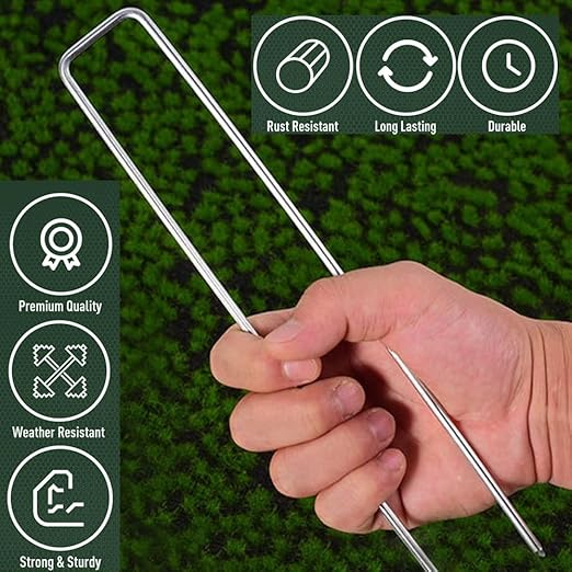 20 Pack 4 Inch Landscape Staples, Heavy Duty Garden Stakes Galvanized Garden Staples Pins, Anti-Rust Ground Stakes for Weed Barrier, Irrigation Tubing, Yard Lawn, Landscape Fabric