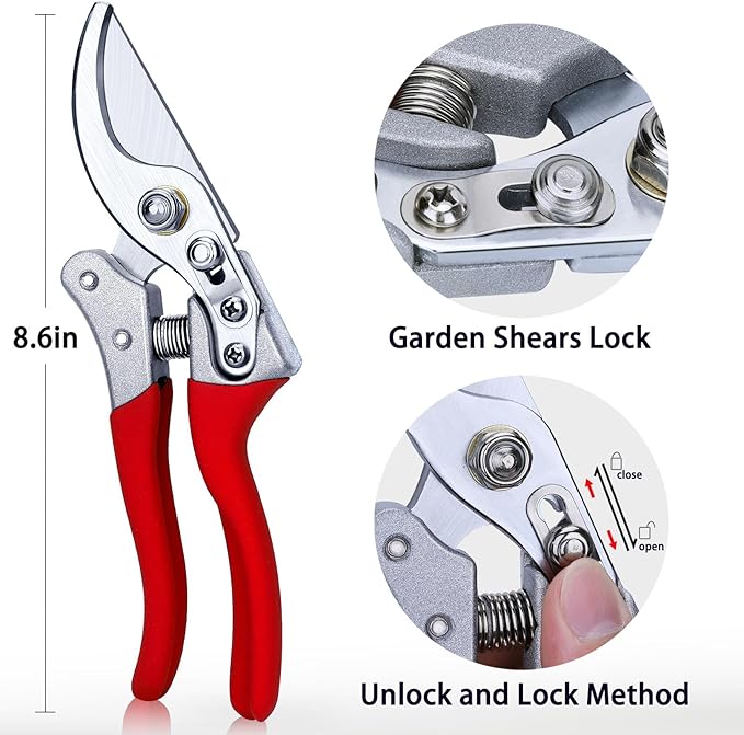 Kynup Pruning Shears for Gardening, Garden Hand Shears, Professional Bypass Pruner Hand Shears Heavy Duty, Pruners for Gardening, Garden Clippers, Hedge Shears, Garden Tools(Red)