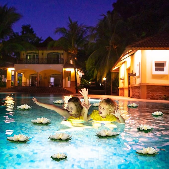 12 PCS Diwali Waterproof Floating Lotus Light - Floating Flower Light Battery Operated Water Activated Warm White Pool Flower Lamp Wedding,Anniversary,Garden Decoration(6Inch & 5Inch)