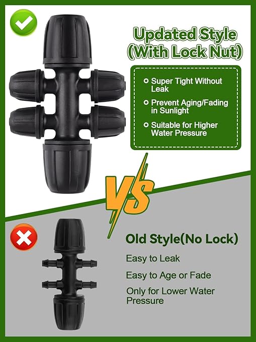 20PCS Locked Barbed Tee Connectors, Kalolary 5/16 Inch to 1/4 Inch Drip Irrigation Fittings Kit 8/12mm to 4/7mm Tube Lock Female Connector 6-Way Barbed Lock Irrigation Parts for Garden Watering System