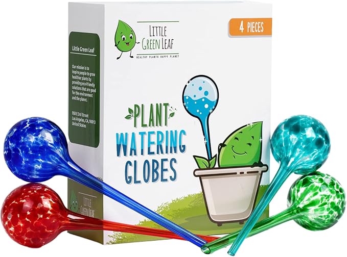 LGL Plant Watering Globes. Self Watering Planter Inserts Made from Hand-Blown Durable Glass. Self Watering Spikes to Support Plant Health. (4pk Jumbo)