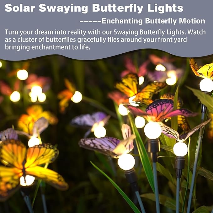 Solar Garden Lights, Upgraded Swaying Butterfly Light,Outdoor Light,Decorative Lights Yard Patio Pathway Decoration, Larger Solar Panel & Better Sway Effect (4 Pack)