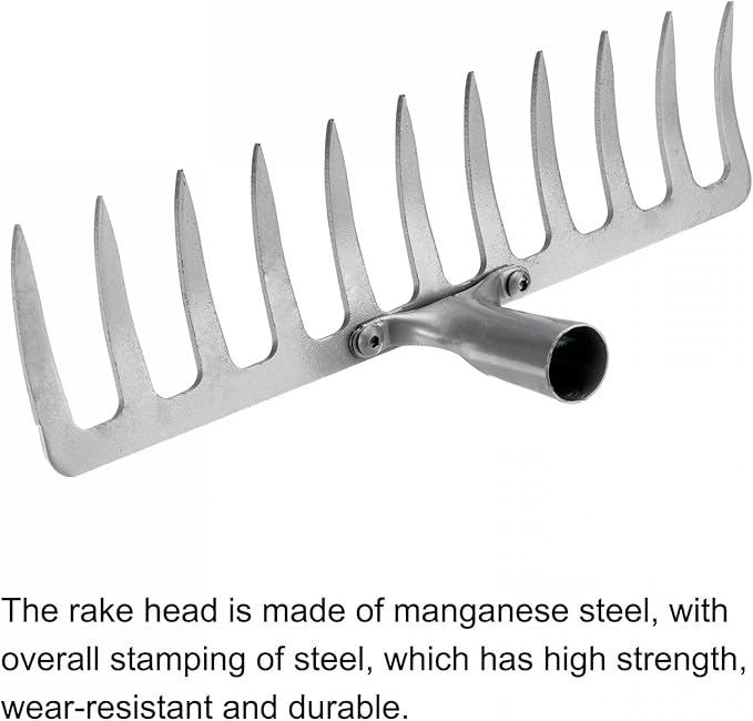 uxcell 11 Teeth Garden Rake Head, Galvanized Manganese Steel Stone Rake for Garden Farm Backyard Without Handle Hard Rake Head Only, Silver Tone