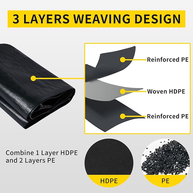 TEZONG Pond Liner,15x20Ft Pond Liners for Outdoor,28Mil PE Black Koi Fish Pond Liners,Reinforced Pond Underlayment for Water Garden,Waterfall,Fountain