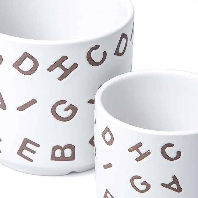 D'vine Dev Set of 2 Ceramic Planter Pots with Drainage Hole and Saucer, 4.5 Inch 6 Inch Plant Pots for Plants Indoor Houseplants, White, 99-G-1