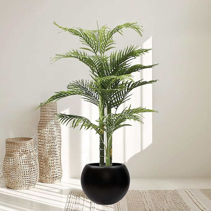 13.5 H x 17" Dia (12" Pot Opening) Black Round Fiberstone Planter with Drainage Hole, Indoor/Outdoor Large Plant Pot for Home Patio Garden, Ideal for Large Plants