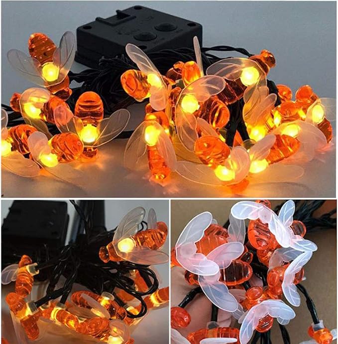 Solar Bee String Lights, 21Ft 30 Led Bee Shape Fairy String Lights Solar Operated String Lights for Garden, Patio, Lawn Decoration (Warm White)