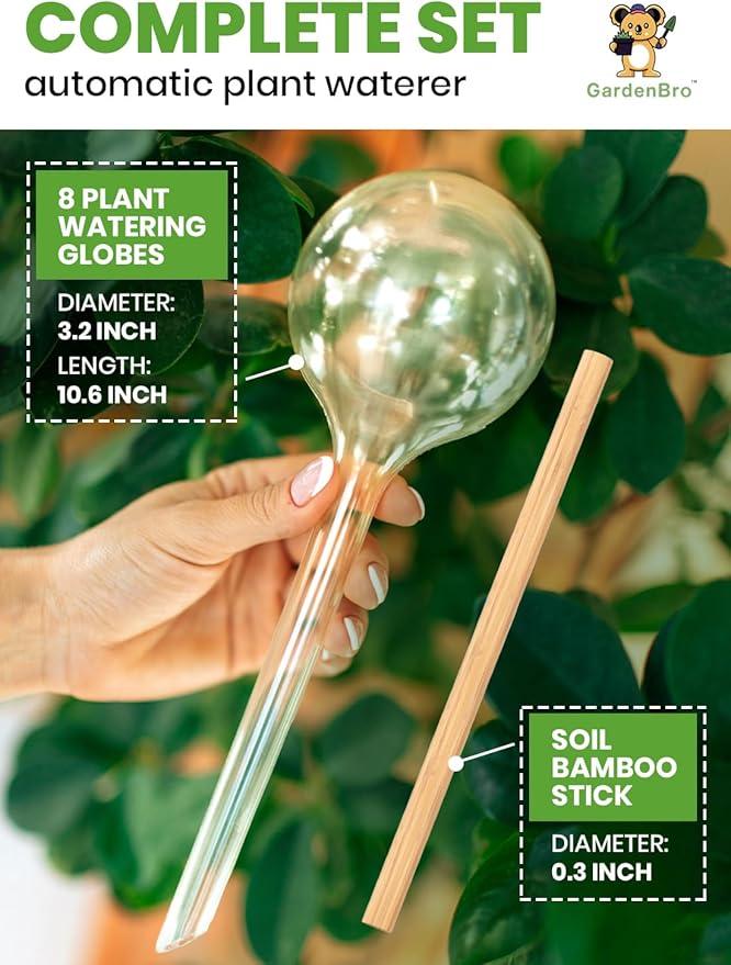 8 pc Plant Watering Globes Large Plastic - Automatic Plant Waterer Set Include Accessories for Indoor and Outdoor Pots - Self Watering Planter Insert System With Plastic Bulbs (8 PCS, Large)
