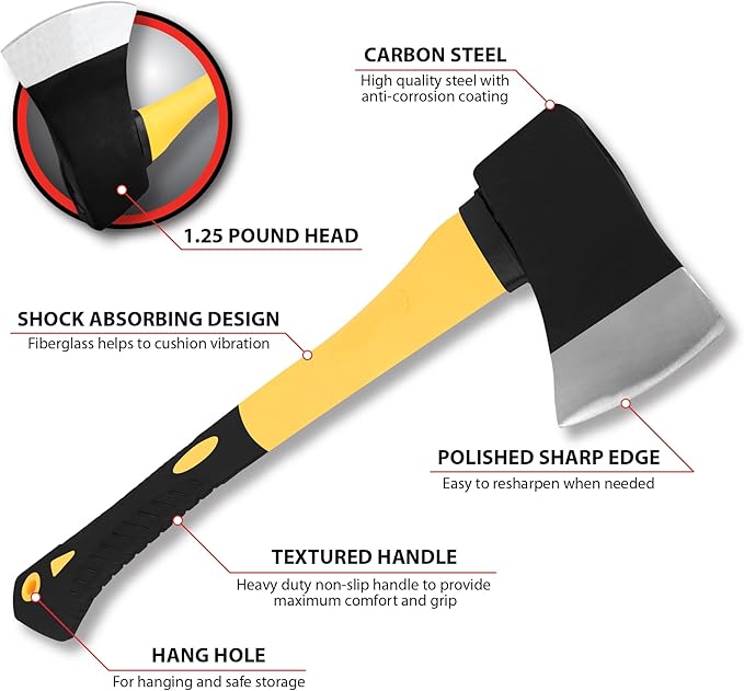 Performance Tool M7112 Axe with Fiberglass Handle, Black / Yellow, 1.25 Pound