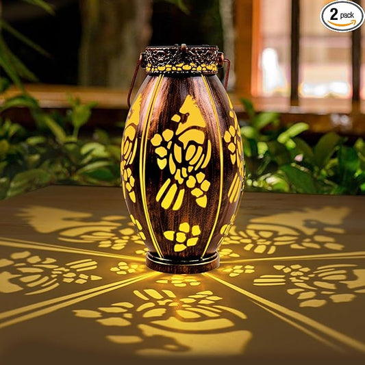 pearlstar 2 Pack Cardinal Solar Lanterns Outdoor Hanging Light Waterproof, Birthday Gifts for Women Mom Men,Decorative Metal Solar Lamp for Table Garden Yard Patio Pathway,Copper
