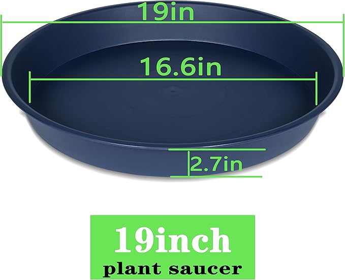 4 Pack of 18 19 inch Plant Saucer Drip Tray (16.6 inch Base), Heavy Duty Deep Plant Saucers for Pots, Plastic Flower Planter Water Trays for Indoors Outdoor (19", Blue)