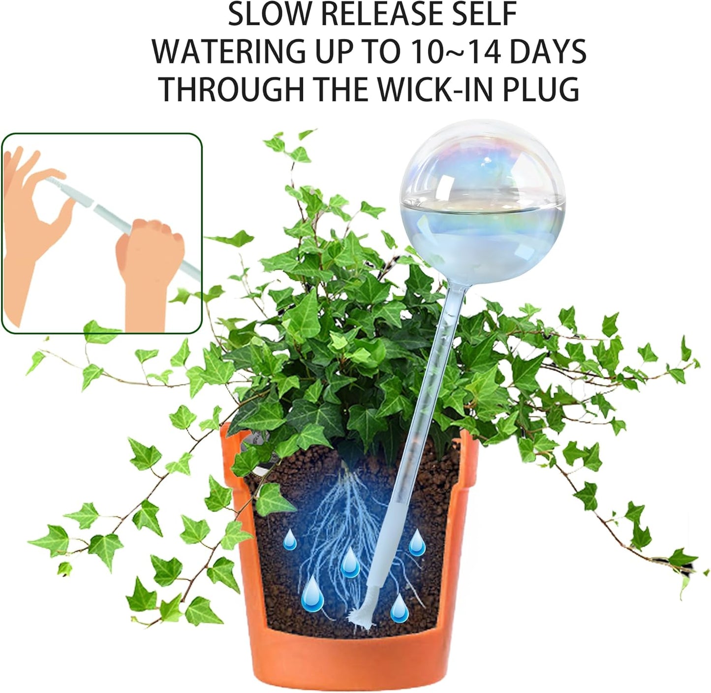 13oz Self Watering Globes (4 Pack),Large Glass Plant Water Bulbs for Vacation, Automatic Drip Irrigation,Iridescent Rainbow Watering Stakes for Indoor & Outdoor Plants (Up to 2 Weeks Hydration)
