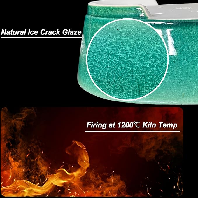 MUZHI 9” Glazed Oval Green Bonsai Planter Pot with Humidity Tray, Classic Neat Ice Crack Long Bonsai Tree Succulent Plant Pot with Saucer