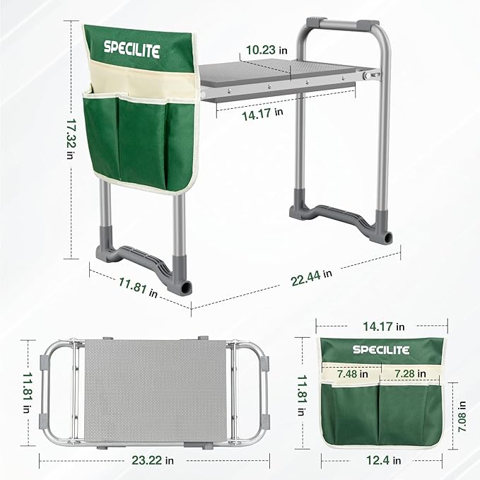 Garden Kneeler and Seat, Heavy Duty Foldable Gardener Stool with 2 Tool Pouches, Anti-Knee and Back Pain, Gardening Gifts for Women, Men Seniors