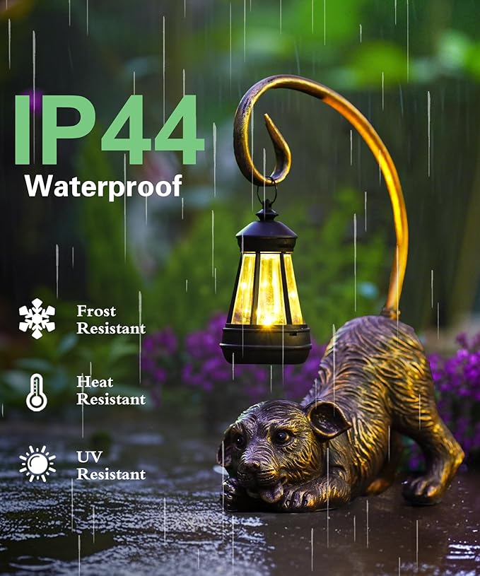 Solar Dog Garden Statue for Outdoor: Outside Sculptures Decor for Art Patio Balcony Yard Lawn – Unique Birthday Gift for Women Mom Grandma