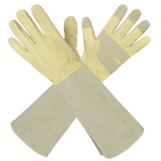 HLDD HANDLANDY Rose Pruning Gardening Gloves Long Sleeve Puncture Proof Gloves with Forearm Protection for Women and Men, Light Yellow, XL
