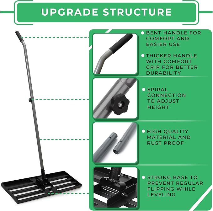 Smartini & Co Lawn Leveling Rake Garden Tools – 30 x 10 Inch Garden Rake Heavy Duty Metal Rake – Stainless Steel Adjustable Handle Yard Rake for Sand, Gravel, Soil – Easy Assembly Lawn Care Sand Rake