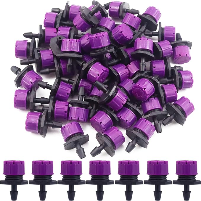 150 Pcs Adjustable Micro Drip Irrigation Sprinklers 1/4 Inch Universal 8-Hole Flow Dripper Garden Irrigation Nozzles for 4mm/7mm Tube Watering System (Purple)