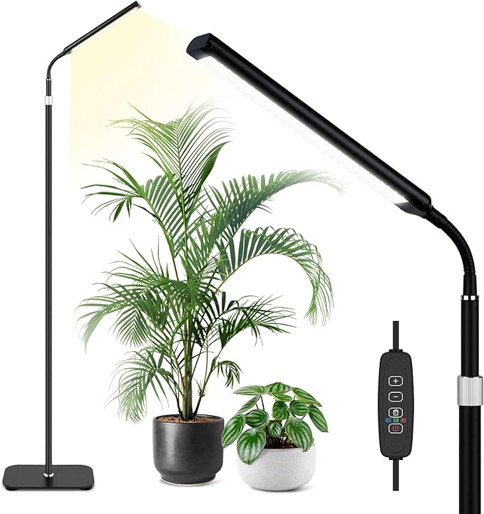 Grow Light for Indoor Plants Growing, 6000K Full Spectrum LED Growth Floor Lamp with 63in Height Extendable,10-Level Dimmable,Automatic Timer,Adjustable Gooseneck for Tall or Small Plant