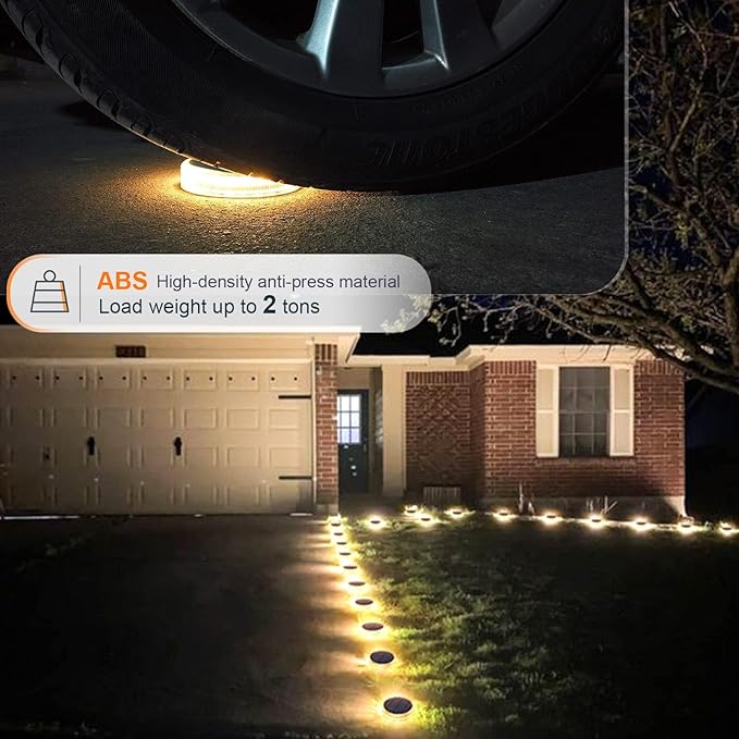 YiLaie LED Solar Deck Lights Outdoor Round Stick on Solor Powered Waterproof, Auto ON/Off Solar Stair Lights for Garden Patio Concrete Pathway Walkway Driveway(4 Pack)