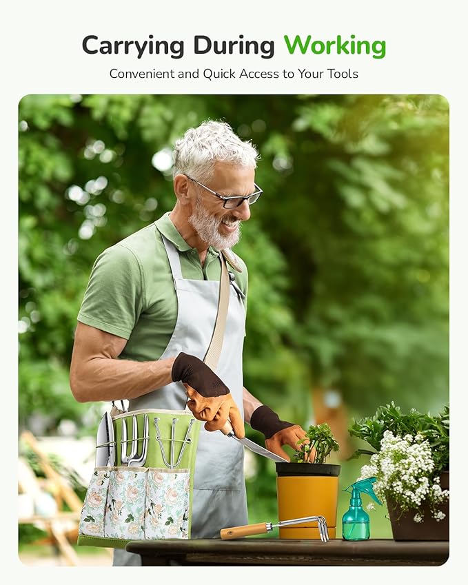 All-in-One Garden Tool Set, 11-Piece Heavy Duty Gardening Tools with Ergonomic Canvas Shoulder Crossbody Bag, Rust-Proof Premium Garden Tool Kit, Gardening Gift for Women Men