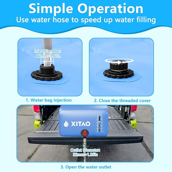 XITAO 29Gal Large Capacity Water Storage Bladder Containers w/Water Level Indicator Portable Foldable Emergency Water Tank Bag for RVs, Drought Resistance, Fire Prevention, Agricultural Irrigation