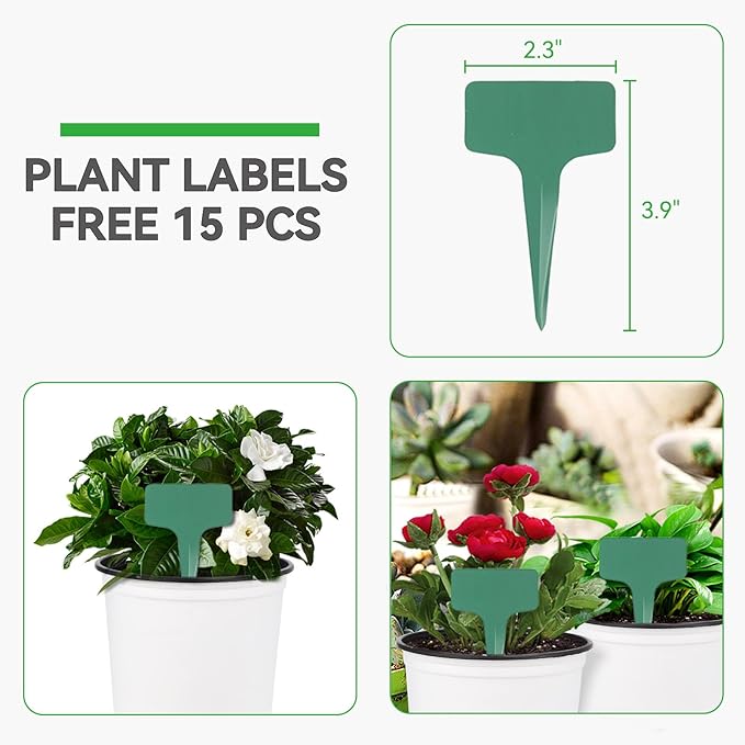 GROWNEER 24 Set 6" 1 Gallon for Plants Flexible Nursery Pot with Drainage Hole and 15 Pcs Plant Labels Flower Plant Container for Indoor Outdoor Seedlings Vegetables Succulents(White)