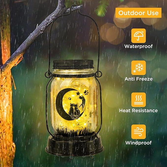 Kyoryuger Cat Solar Lanterns Moon Cats Gifts for Women Mom Grandma Unique Teen Girl Gifts Christmas Gifts for Cat Lovers Cat Memory Lantern with Stake for Yard Lawn Patio Bedroom Kitty Decoration