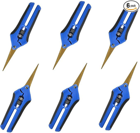 GROWNEER 6 Packs 6.5 Inch Pruning Shears with Curved Blades Trimming Scissors For Gardening Hand Pruning Snips Titanium Coated Precision Blades