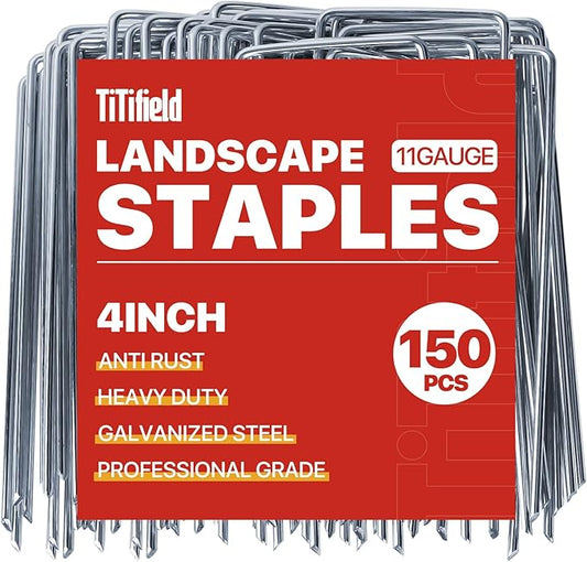 4 Inch 150 Pack Landscape Staples Galvanized Garden Stakes Anti-Rust Landscape Pins for Weed Barrier Fabric, Artificial Turf and Landscape Fabric