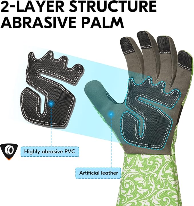 Vgo... 1 Pair Gardening Gloves Ladies,Safety Work Gloves,Long Sleeves Gauntlet,Puncture Proof,Touchscreen(Size S,Green,AL6608-FM)
