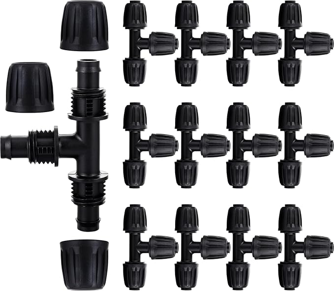 12pc 1/2 inch Irrigation Fittings Tee Connectors,Anti-Drop Lock Barbed Tee Connectors for (1/2" ID x0.6-0.63" OD) Drip Tubing Drip Irrigation Fittings