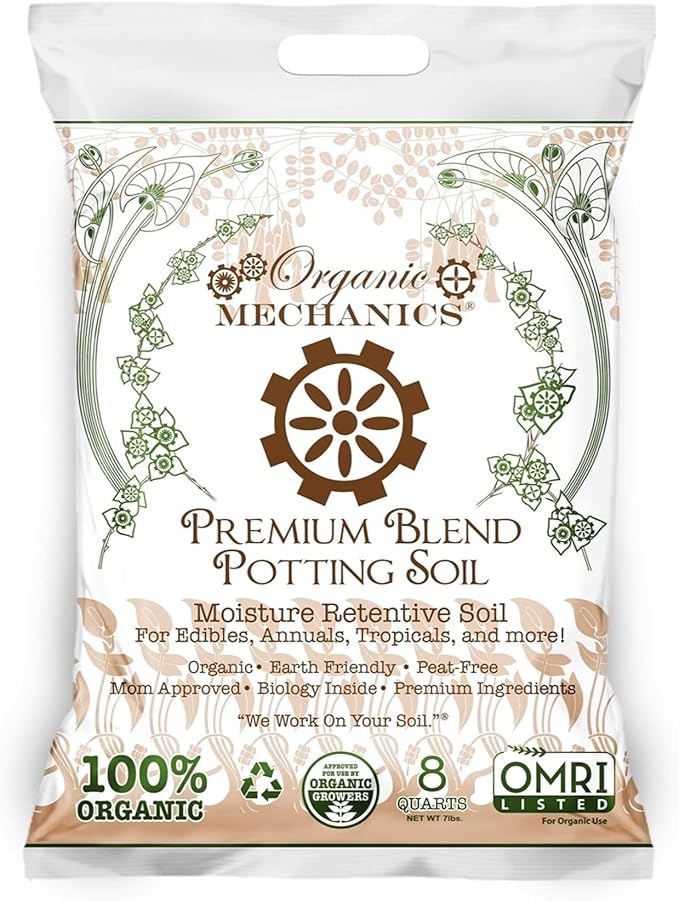 Premium Blend Potting Soil, 8 Quarts – Moisture Retentive with Compost, Aged Pine Bark, Worm Castings, and Perlite for Containers, Transplanting & More – Peat-Free & Eco-Friendly