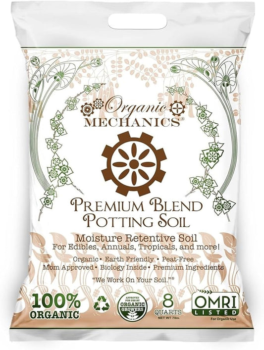 Premium Blend Potting Soil, 8 Quarts – Moisture Retentive with Compost, Aged Pine Bark, Worm Castings, and Perlite for Containers, Transplanting & More – Peat-Free & Eco-Friendly