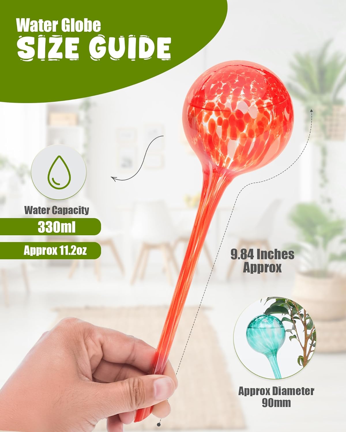Iridescent Self Watering Globes, Glass Rainbow Plant Watering Globes, Self Watering Planter Insert, Automatic Plant Waterer Indoor (Large-6 Pcs Multi-Color, Large)