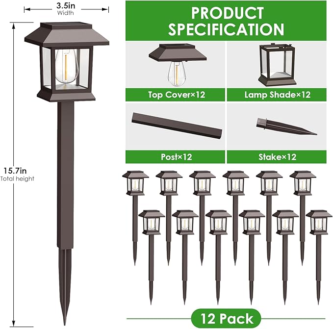 Solar Pathway Lights Outdoor, 12 Pack Upgraded LED Waterproof Solar Outdoor Lights, Outside Driveway Garden Landscape Walkway Path Yard Lawn Decor