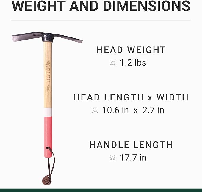 Adler - The Rosie Garden Hoe, Heavy Duty Yard Tool Lawn Care, Loosening Soil, Weeding, and Digging, Steel Head 10.6 inches, Wood Handle 17.7 inches (Rose)
