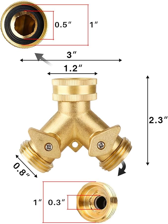 Heavy Duty Garden Faucet Splitter Hose Splitter (2-Way Brass)