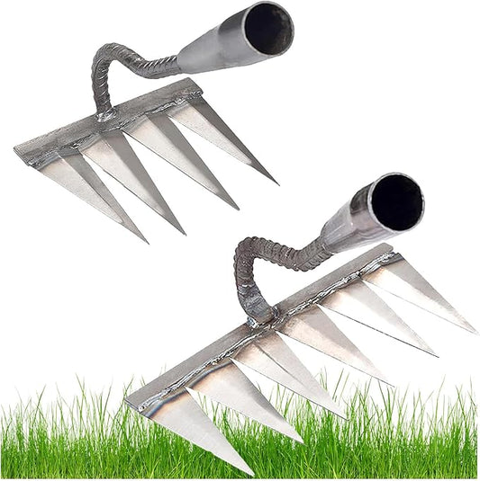 Iron Rake,4 Tines and 6 Tines Weeding Rake Tool,Carbon Garden Hand Rake Heavy Duty Weeding Rake Iron Hoe Rake,for Backyard Gardening Weeding Loosening Farm Planting.