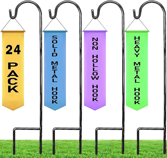 Ashman Shepherd's Hooks 35 Inch (24 Per Pack), Black, Made of Premium Metal for Hanging Solar Lights, Bird Feeders, Mason Jars, Christmas Lights, Lanterns, Garden Stakes and Wedding Décor.
