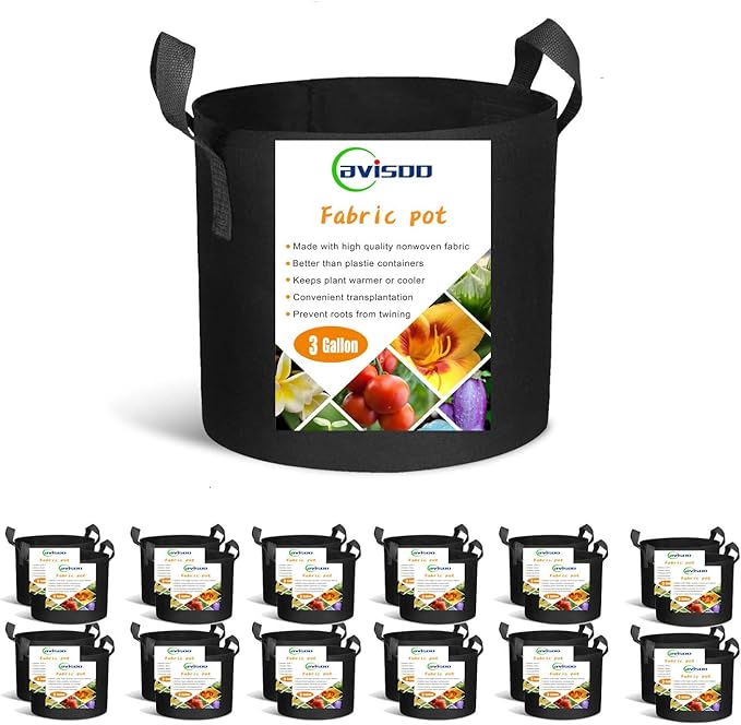 24-Pack 3 Gallon Grow Bags, Heavy Duty Thickened Non-Woven Plant Fabric Pots with Reinforced Handles
